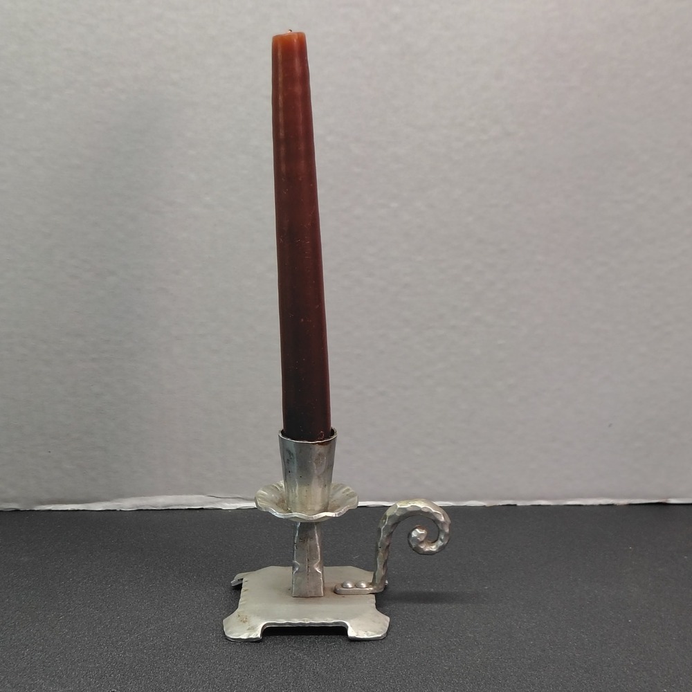 Everlast Candlestick Holder Silver Hand Forged Hammered Aluminum Metal